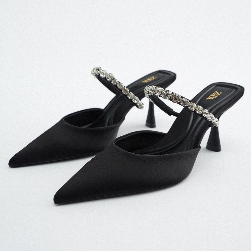 ZARA Rhinestone Heeled Mules